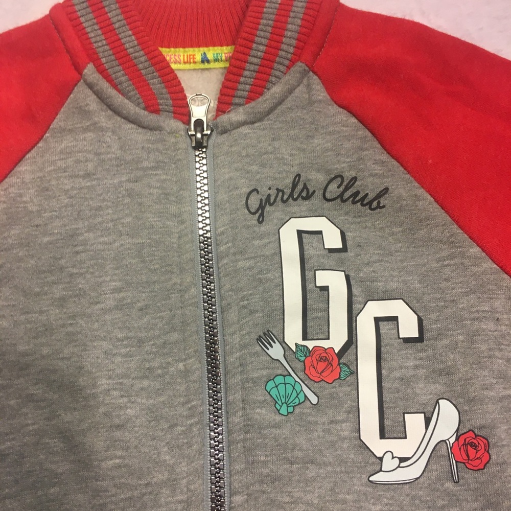 Disney Princess Bomber Jacket Kids XS 4-5 Gray Red NEW‎ Girls Club Brave Varsity - Picture 3 of 7